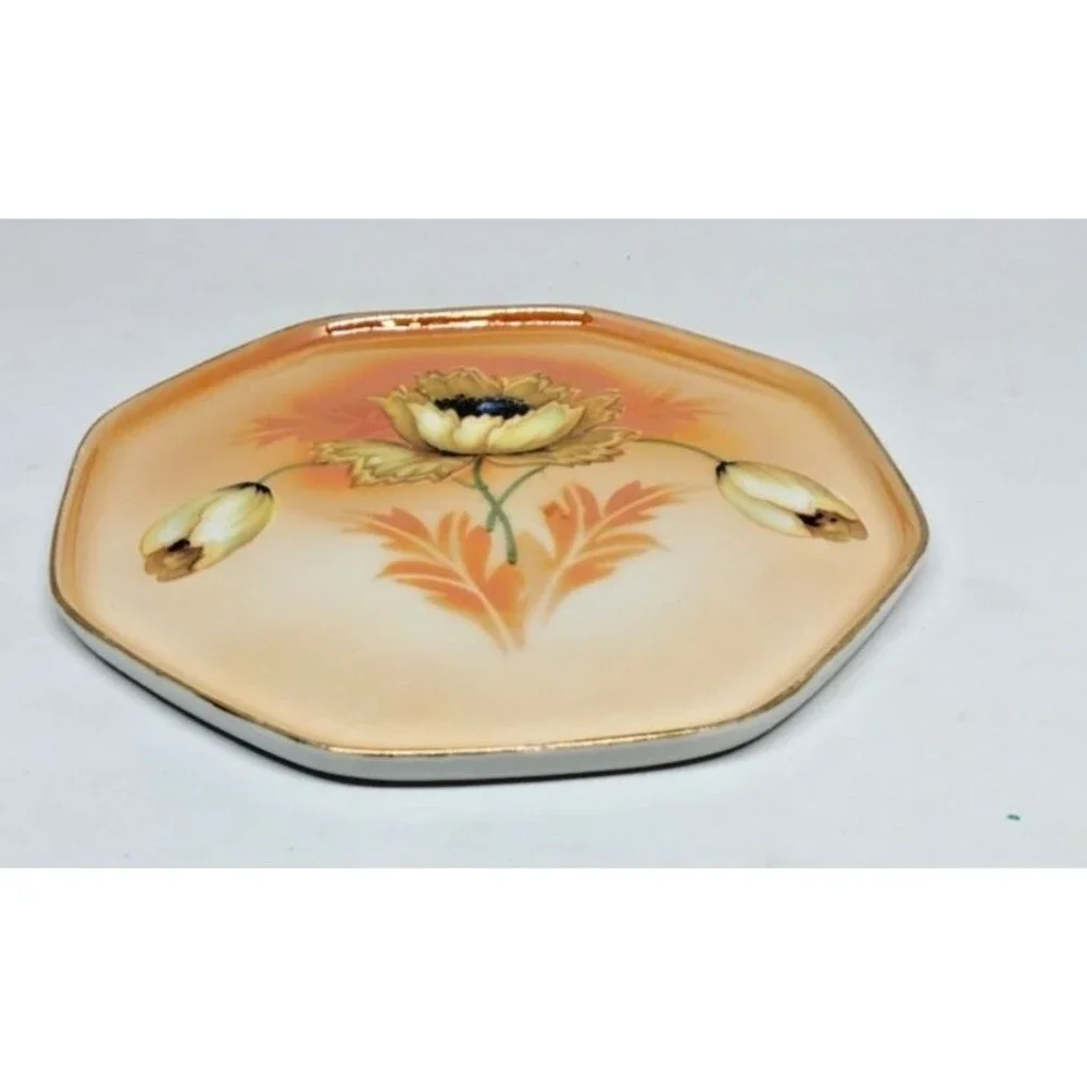 R S GERMANY Hexagon Art Nouveau Poppies Plate 7.25